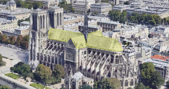 3D aerial view of Notre Dame Cathedral