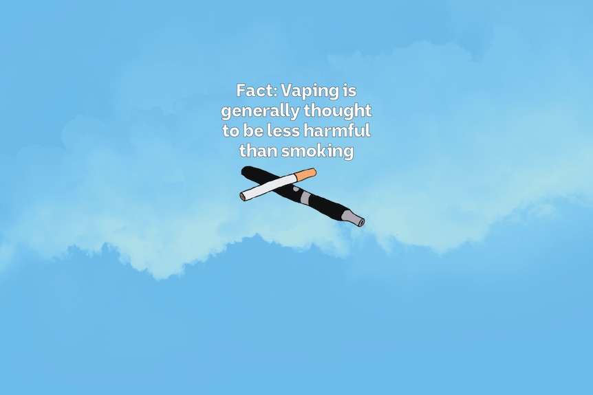 A traditional cigarette lies on top of an e-cigarette