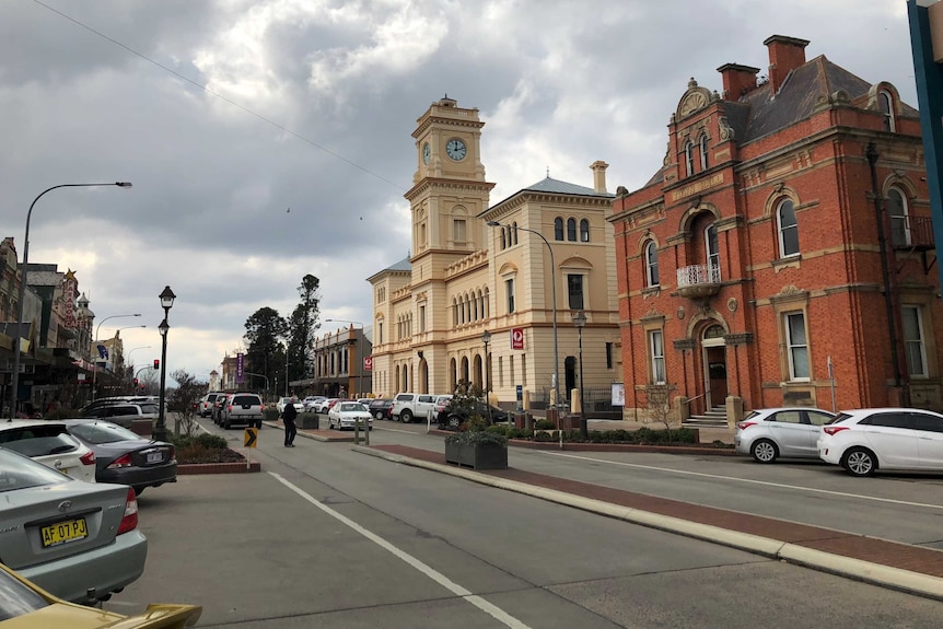 Goulburn's main street is seen on a cloudy afternoon.