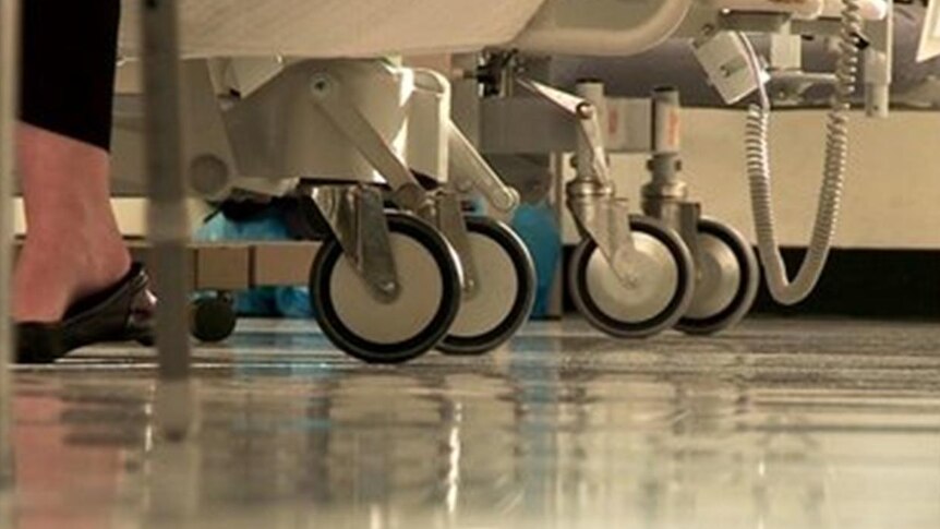 Hospital bed wheels in a ward (ABC News)