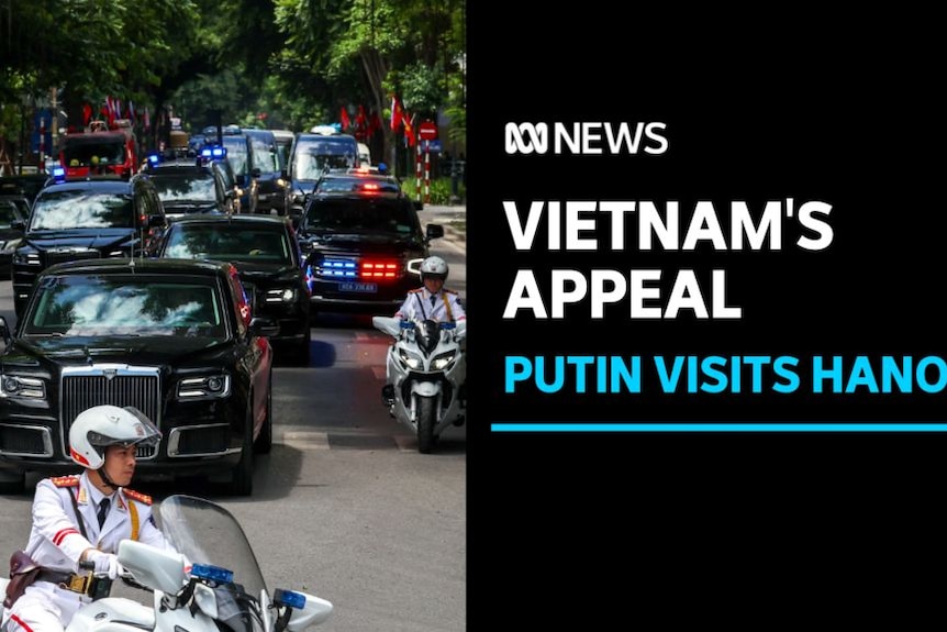 Vietnam's Appeal, Putin Visits Hanoi: A motorcade with police escort drives down a tree-lined street 