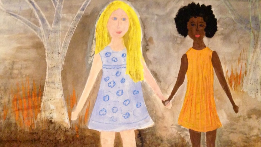 Cathy Center, aged 12 in 1968, is the artist of this piece, celebrating friendship between cultures