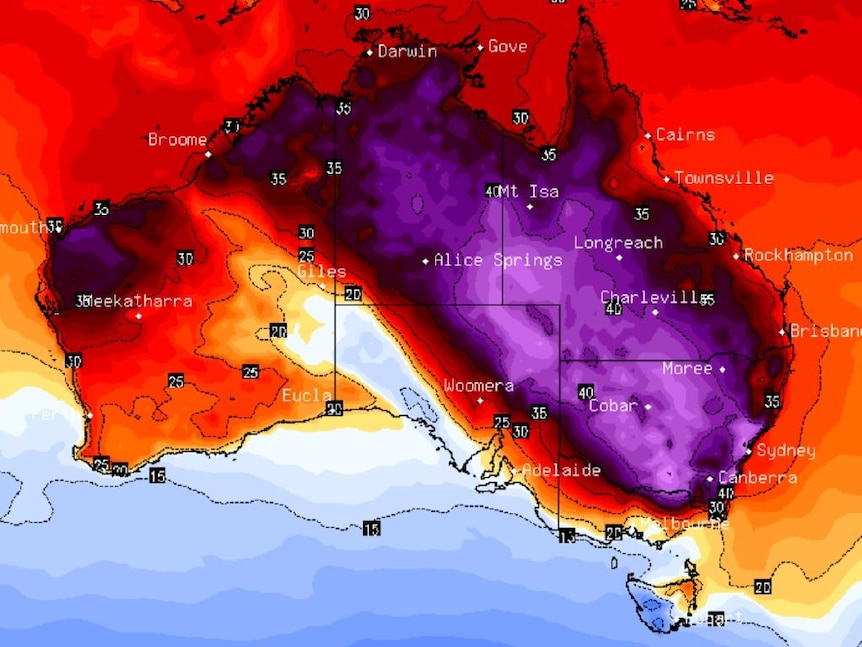 Map of daily average temperatures across Australia on 4 January 2020