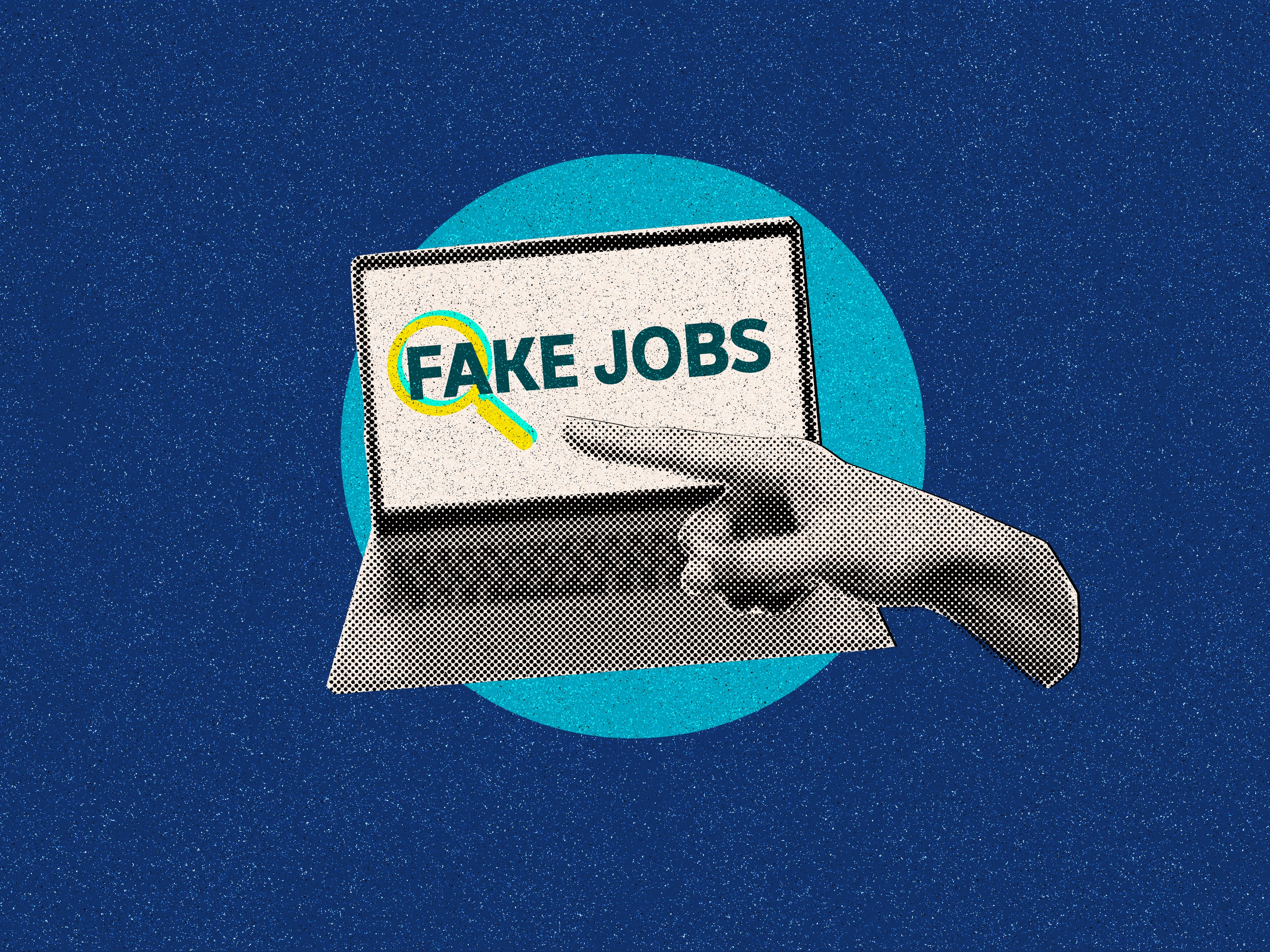 Fake job is being displayed on a computer monitor.