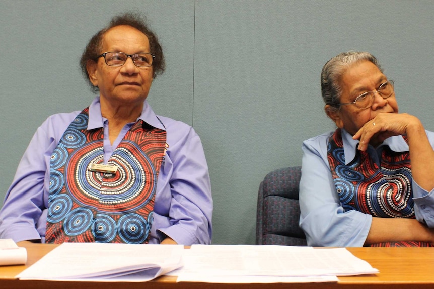 Two Indigenous elders in Murri Court in Cairns, listening to proceedings