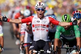 Lotto Soudal rider Caleb Ewan of Australia wins Stage 16 of the Tour de France.