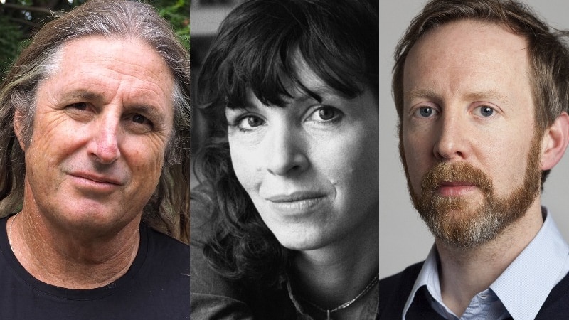 A composite image of three author images including Tim Wintor, Rachel Cusk and Paul Murray