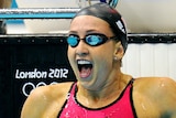 Rebecca Soni shows her joy after winning the second semi-final of the 200m breaststroke.