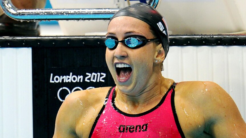 Rebecca Soni shows her joy after winning the second semi-final of the 200m breaststroke.
