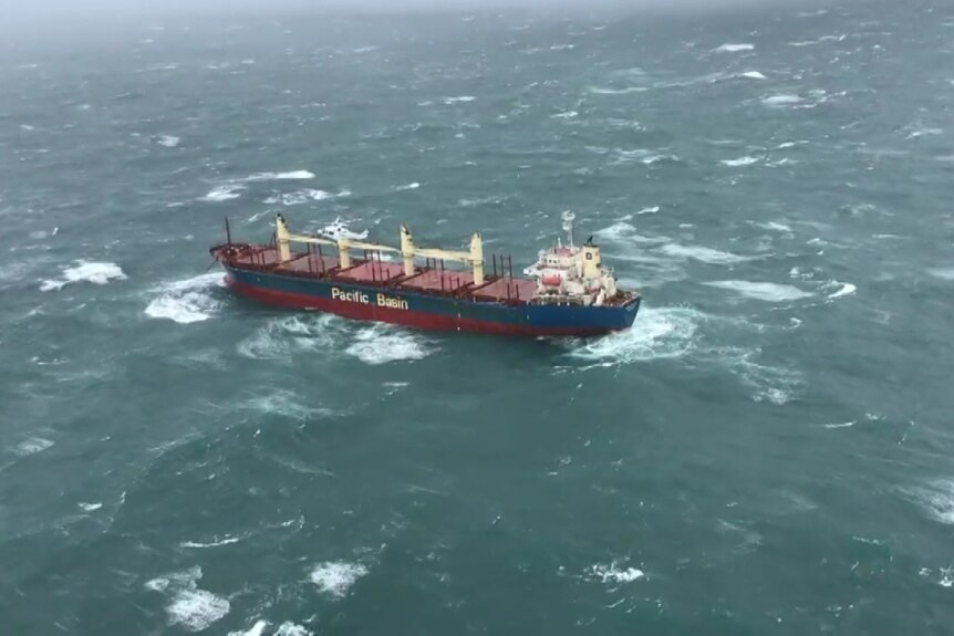 A cargo ship in the ocean