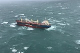 A cargo ship in the ocean