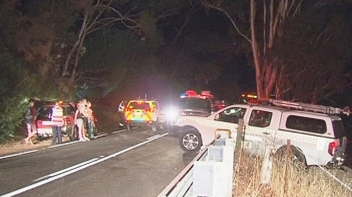 Emergency vehicles on the side of the road at Morialta.