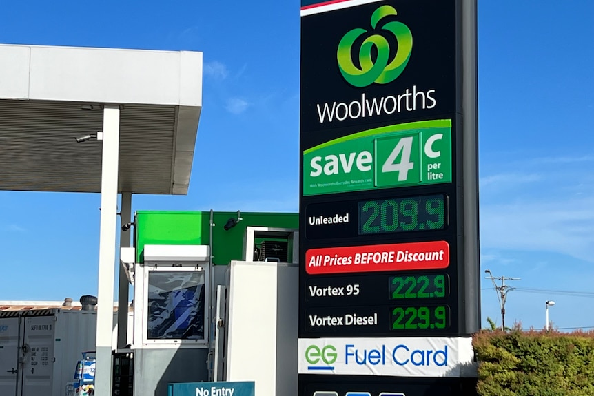 A photo of a sign at a petrol station showing diesel at $2.29 a litre