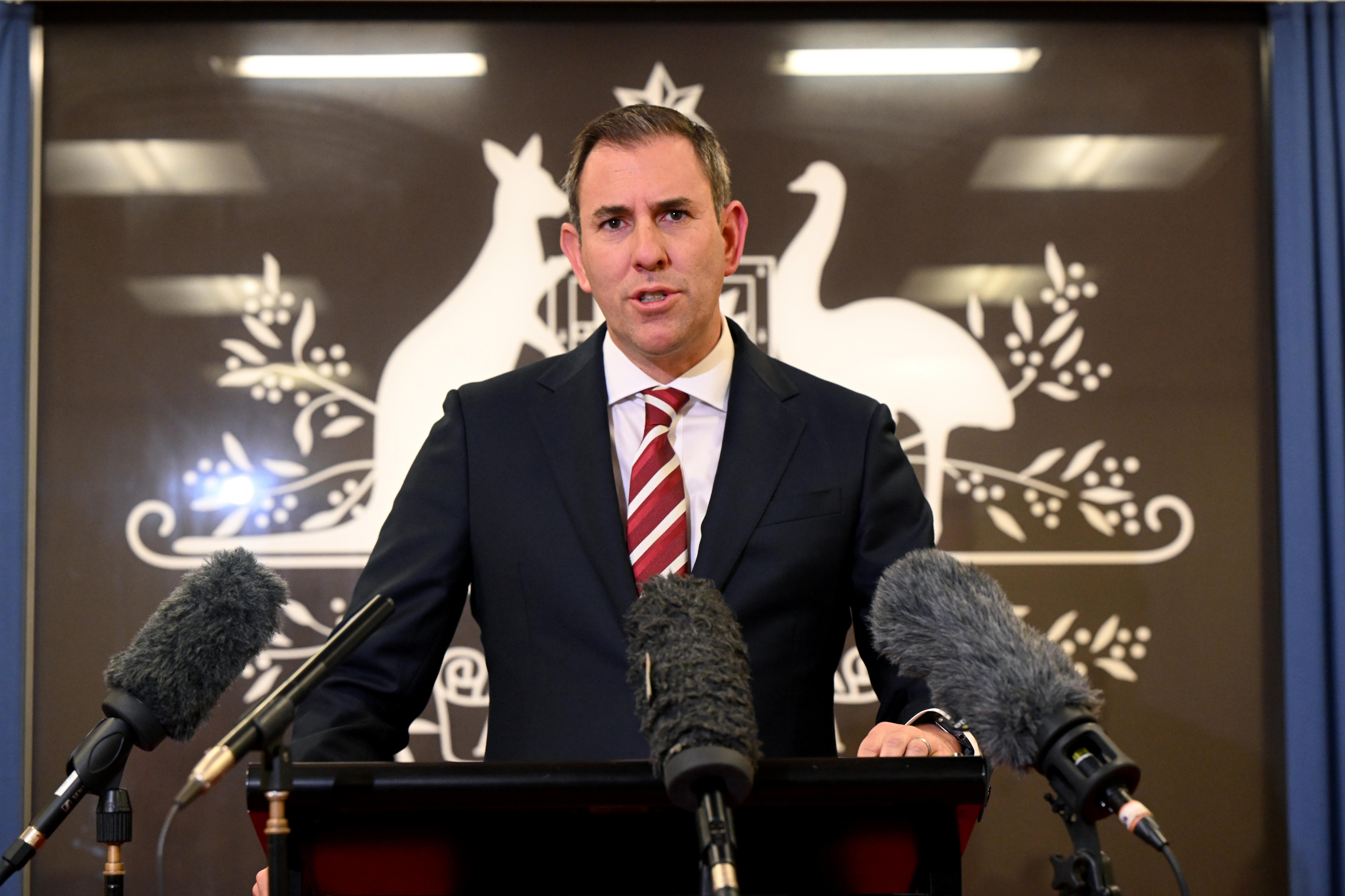 Treasurer Jim Chalmers speaks to the media 