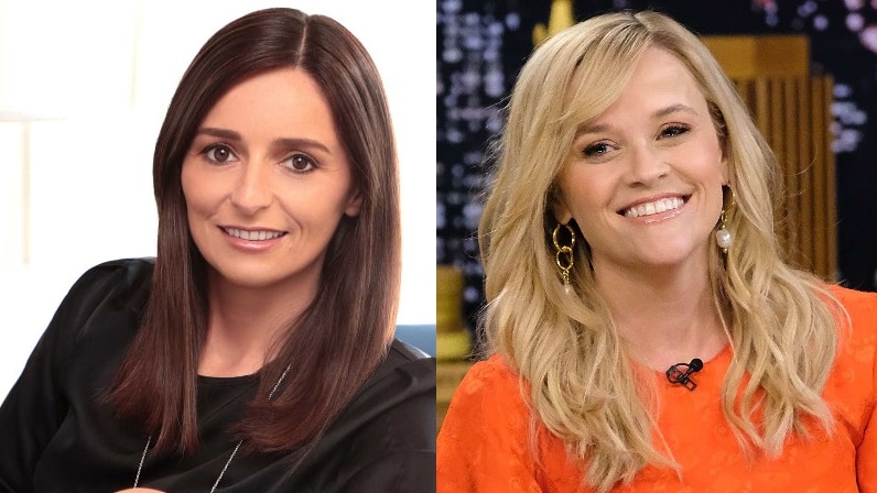 A composite image of Australian businesswoman Sarah Harden and actor Reese Witherspoon.