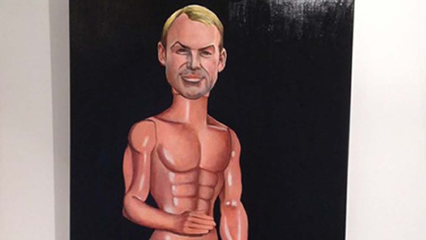 A satirical painting of Shane Warne at the 2012 Bald Archies