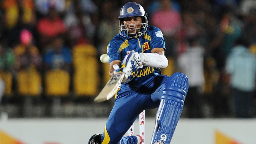 Sri Lanka's Tillakaratne Dilshan plays a ramp shot in the third T20 match against South Africa.