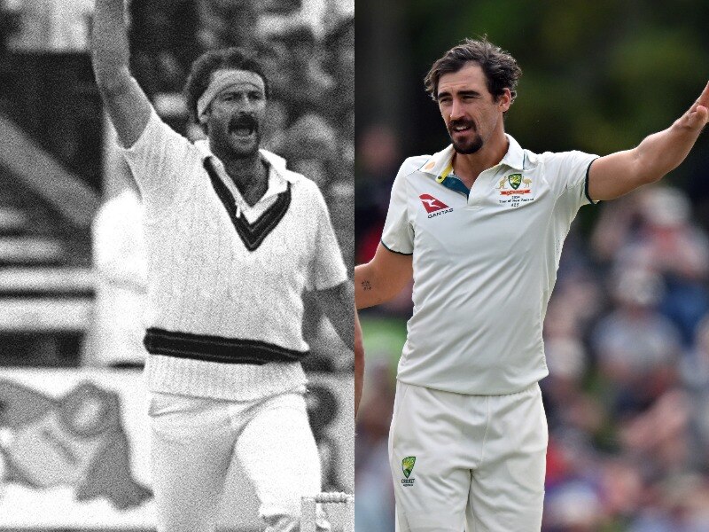 Composute pitcure of Dennis Lillee and Mitch Starc celebrating