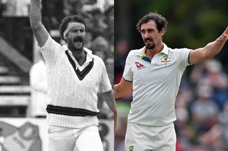 Composute pitcure of Dennis Lillee and Mitch Starc celebrating
