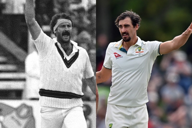 Composute pitcure of Dennis Lillee and Mitch Starc celebrating
