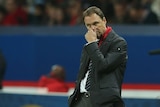 Socceroos manager Holger Osieck looks dejected during the friendly between France and Australia.