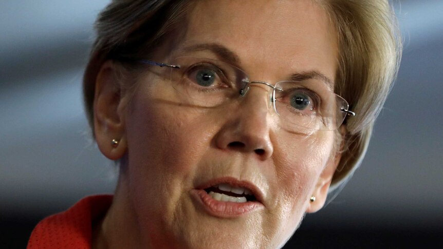 A close up photo of Elizabeth Warren's face.