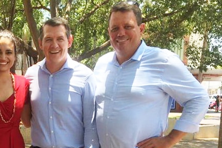 Damian Hale (right) with Labor leader Michael Gunner and Lauren Moss.
