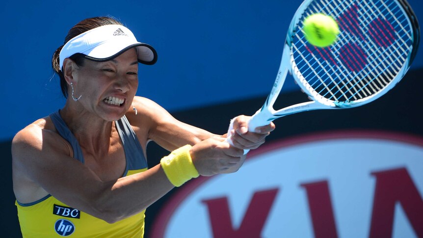 Age is no barrier ... Japan's Kimiko Date-Krumm returns against Nadia Petrova.