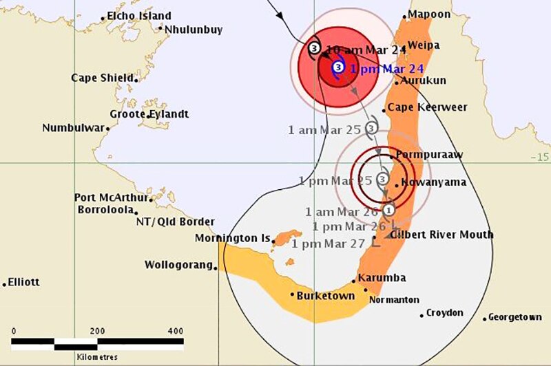 BOM tracking map of Tropical Cyclone Nora on Saturday afternoon