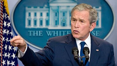 George W Bush speaks at his final press conference (AFP)