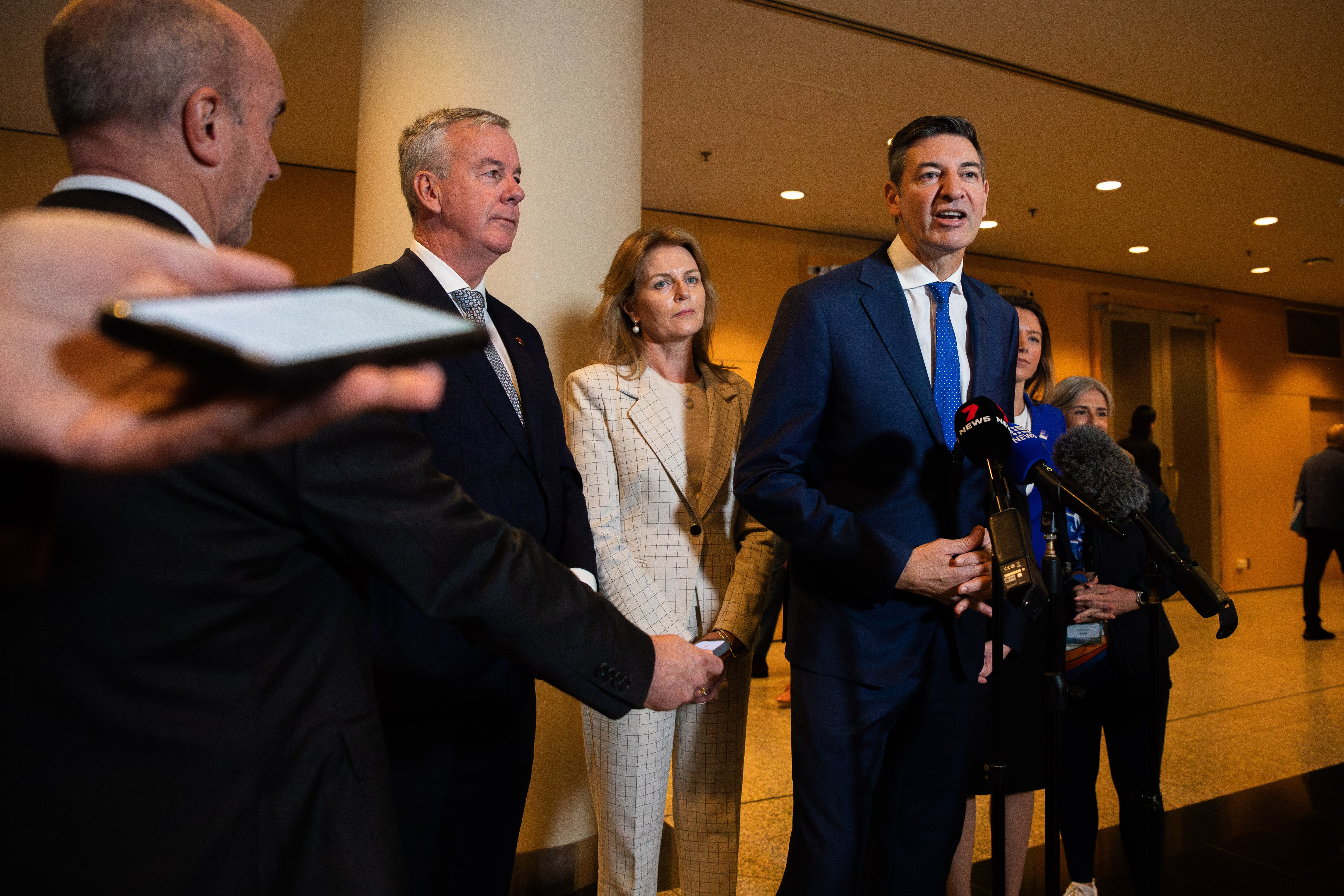 Basil Zempilas speaks to reporters at a press conference.