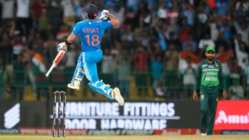 Virat Kohli leaps in the air