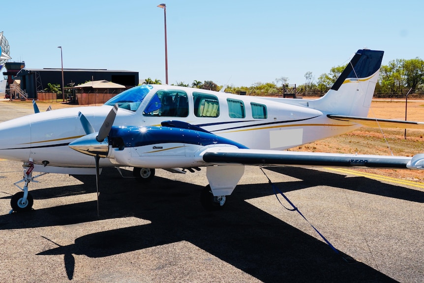 A photo of the Beechcraft Baron 58, supplied by police, 16 April 2022.  