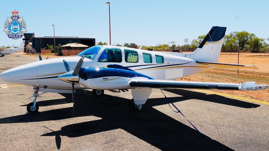 A photo of the Beechcraft Baron 58, supplied by police, 16 April 2022.  