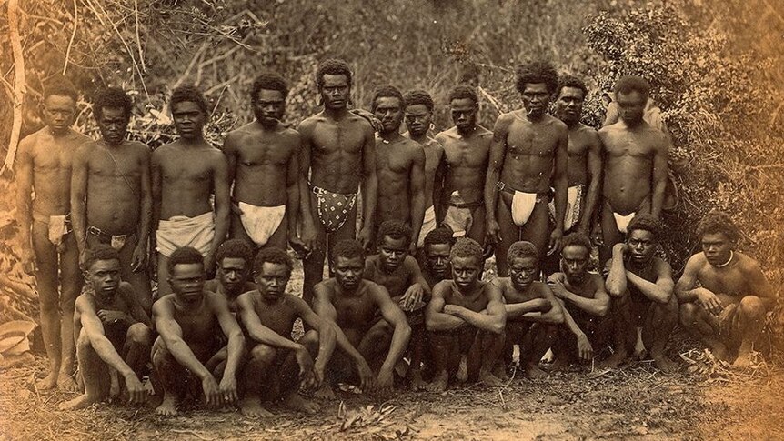 An archival image of South Sea Islanders who probably worked on a sugar plantation in Australia.