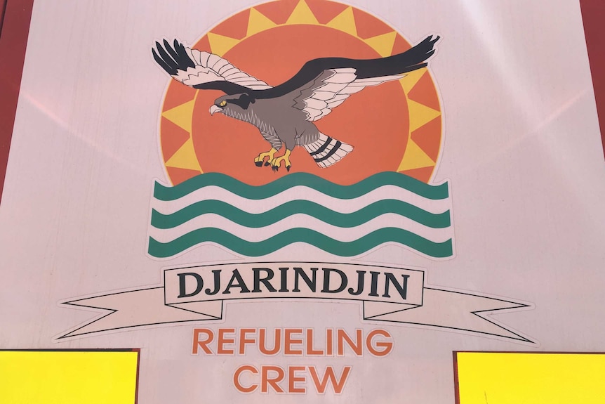 Sign on the side of a refueling truck at Djaringdjin