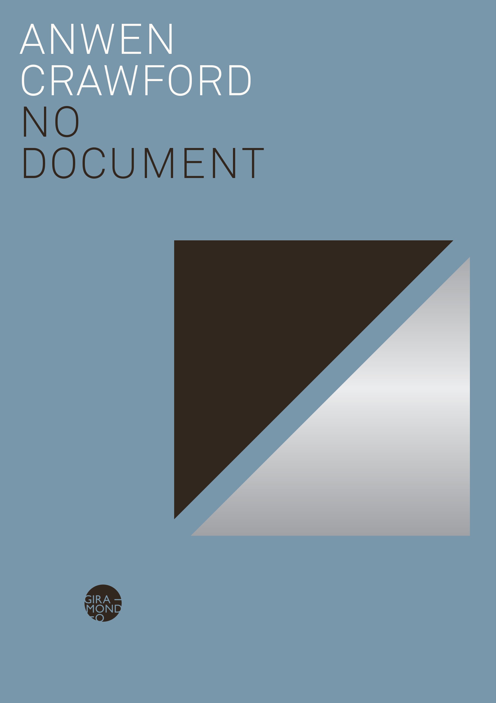 A book cover for Anwen Crawford's No Document features abstract triangles and circles against a pale blue background.
