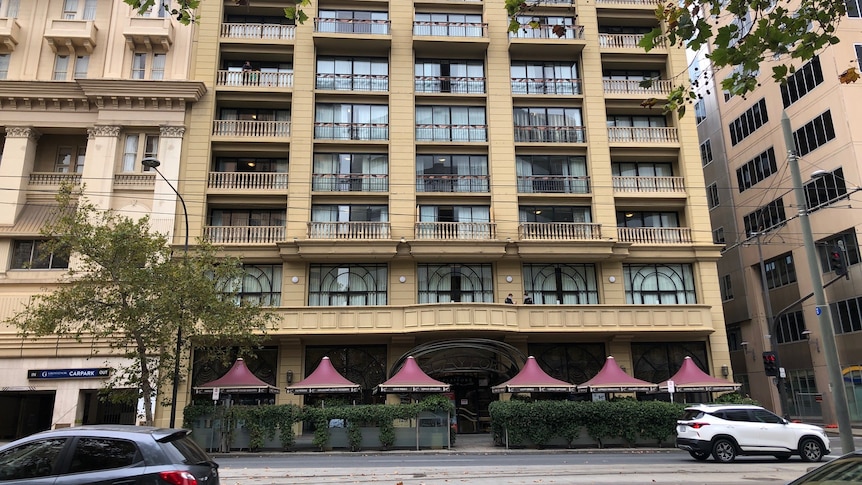The exterior of the Playford Hotel on Adelaide's North Terrace.