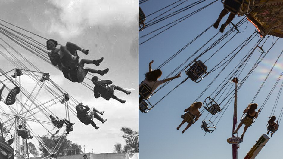 Swing rides at the show in 1936 and 2015.