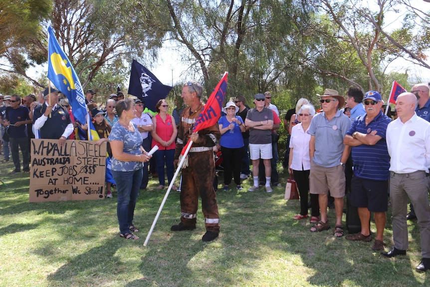 Workers rally in Whyalla in support of the city's steelworks