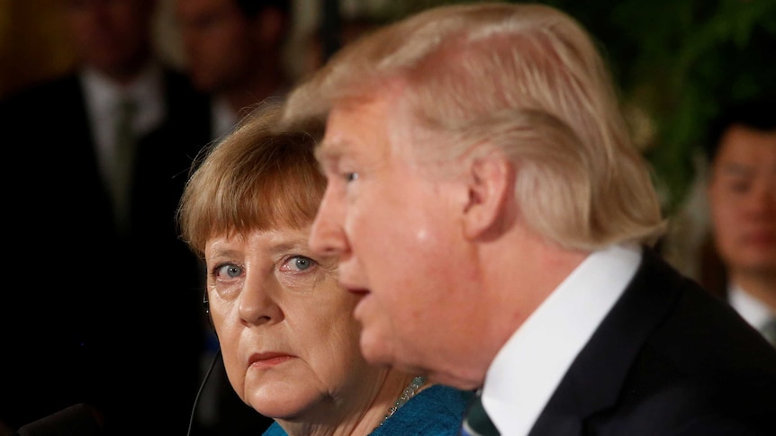 German Chancellor Angela Merkel and US President Donald Trump in the East Room, March 17, 2017.