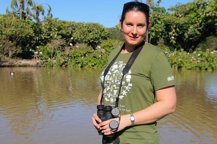 Griffith University School of Environment researcher Rochelle Steven at an ibis breeding colony