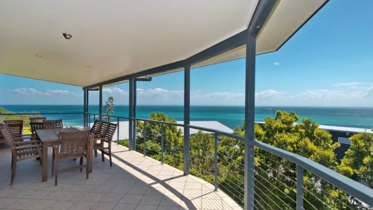 The verandah and view from Drew Wilson's Tangalooma beach house.