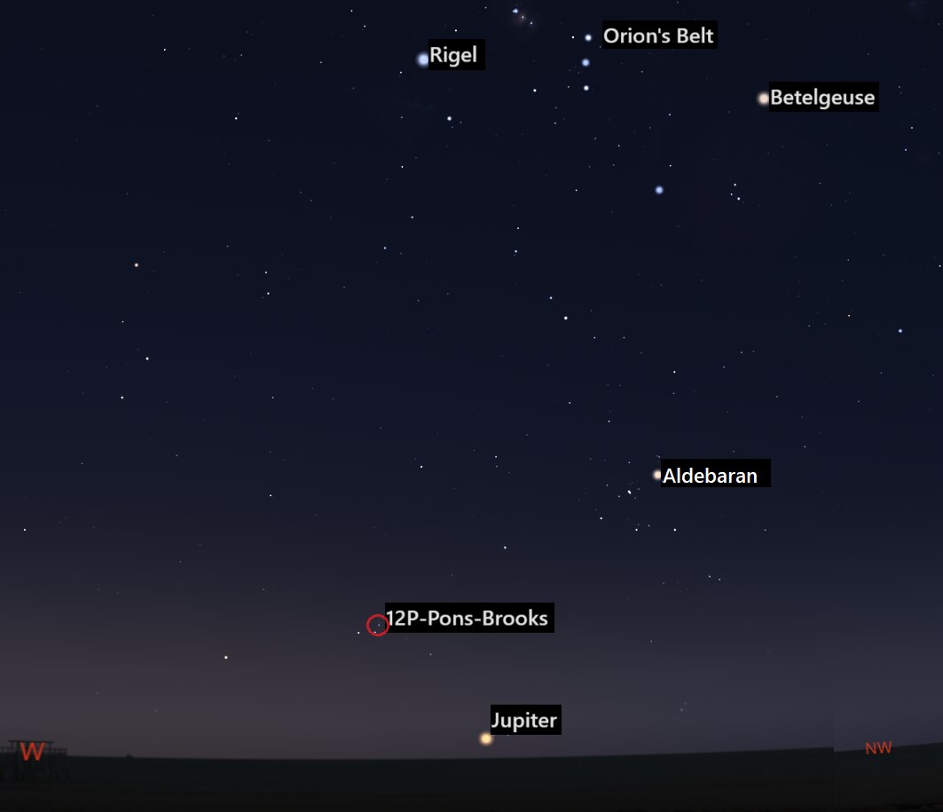Sky map showing position of comet