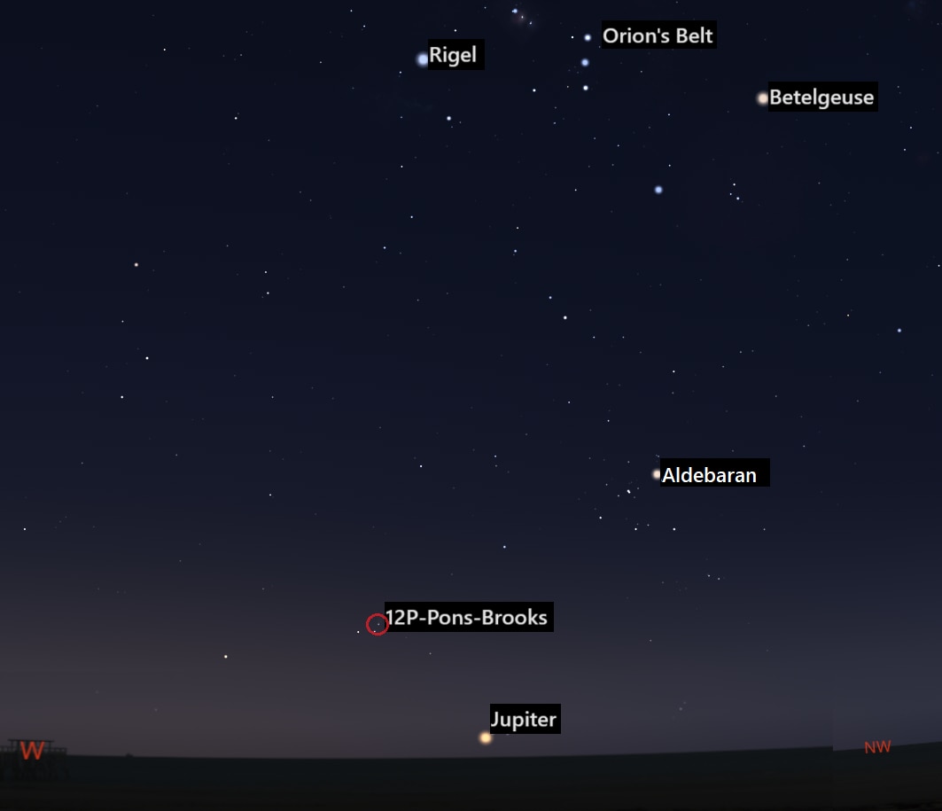 Sky map showing position of comet