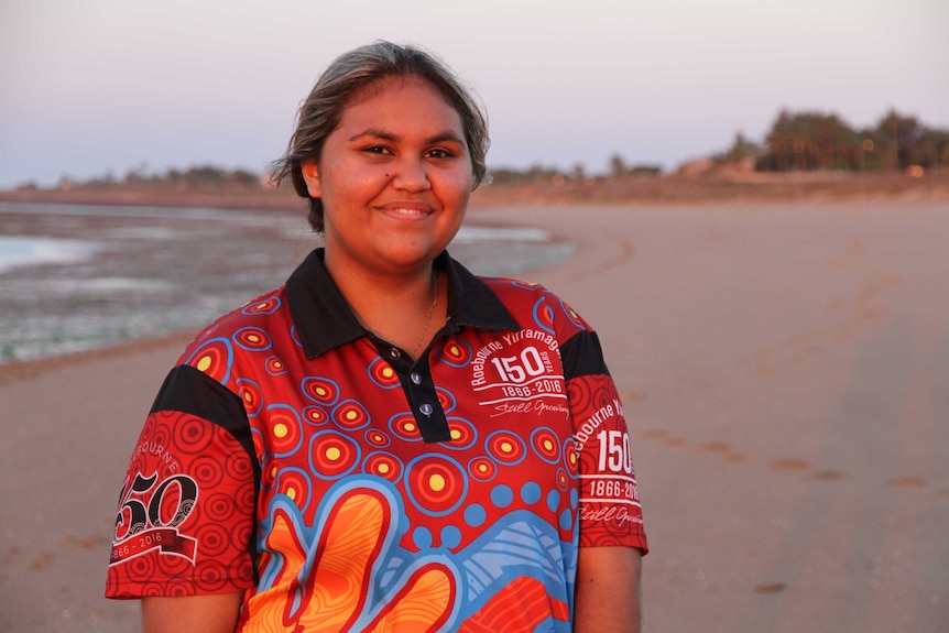 Seventeen-year-old Chelsea Hicks on a beach near her home in South Hedland, Western Australia.