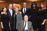 Former presidents and first ladies pose together at Barbara Bush's funeral