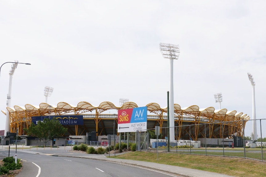 A large sporting stadium from the outside of it.