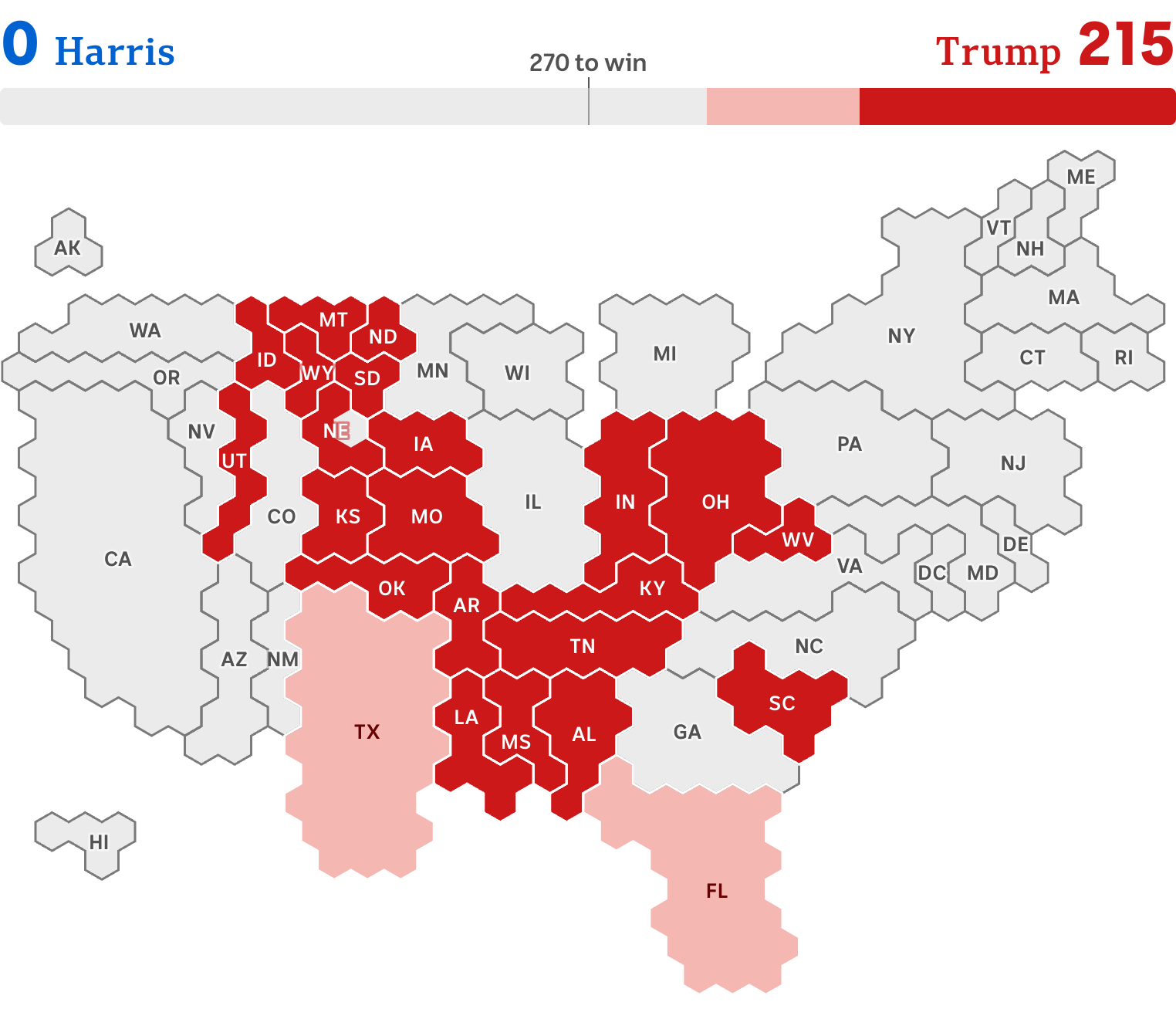 A map of the United States shows several states in red and two states in light red. 