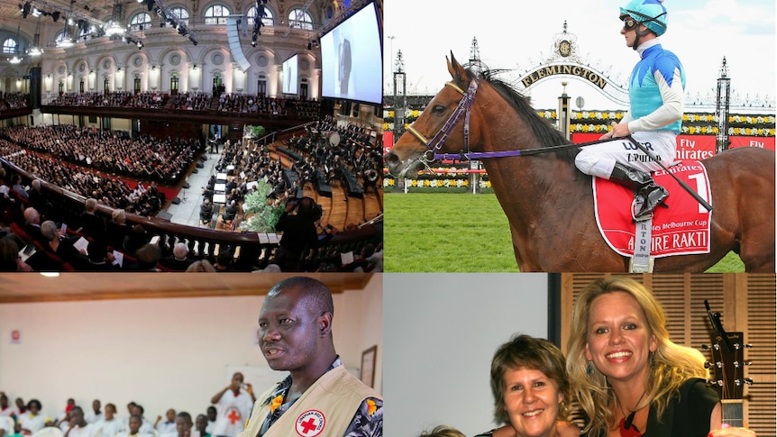 Gough Whitlam's memorial, the Melbourne Cup, Liberian Red Cross workers, country singers Melinda Schneider and Beccy Cole